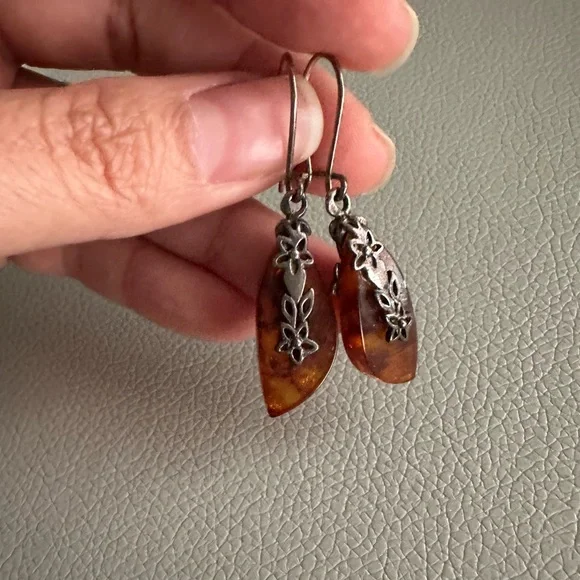 Amber and Sterling Silver Earrings - Picture 3 of 3